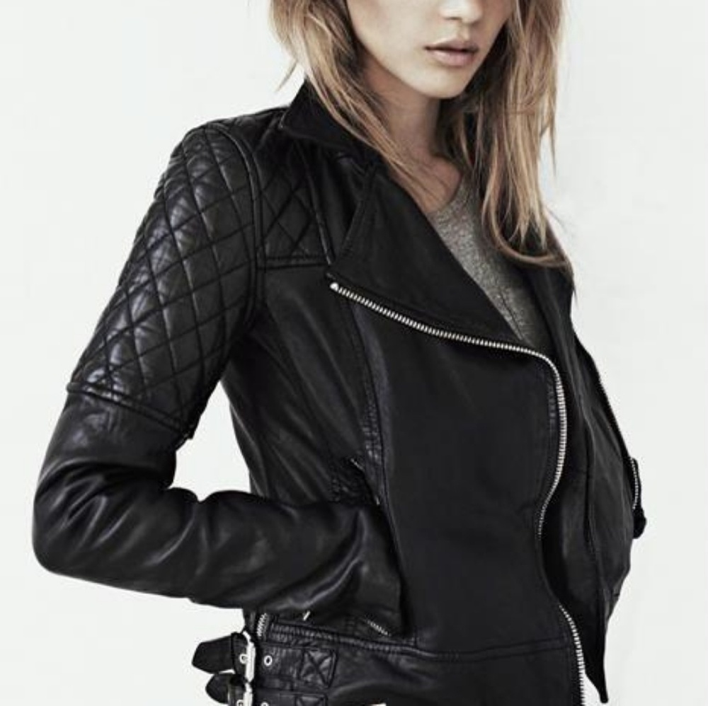All Saints Black Quilted Leather Walker Jacket